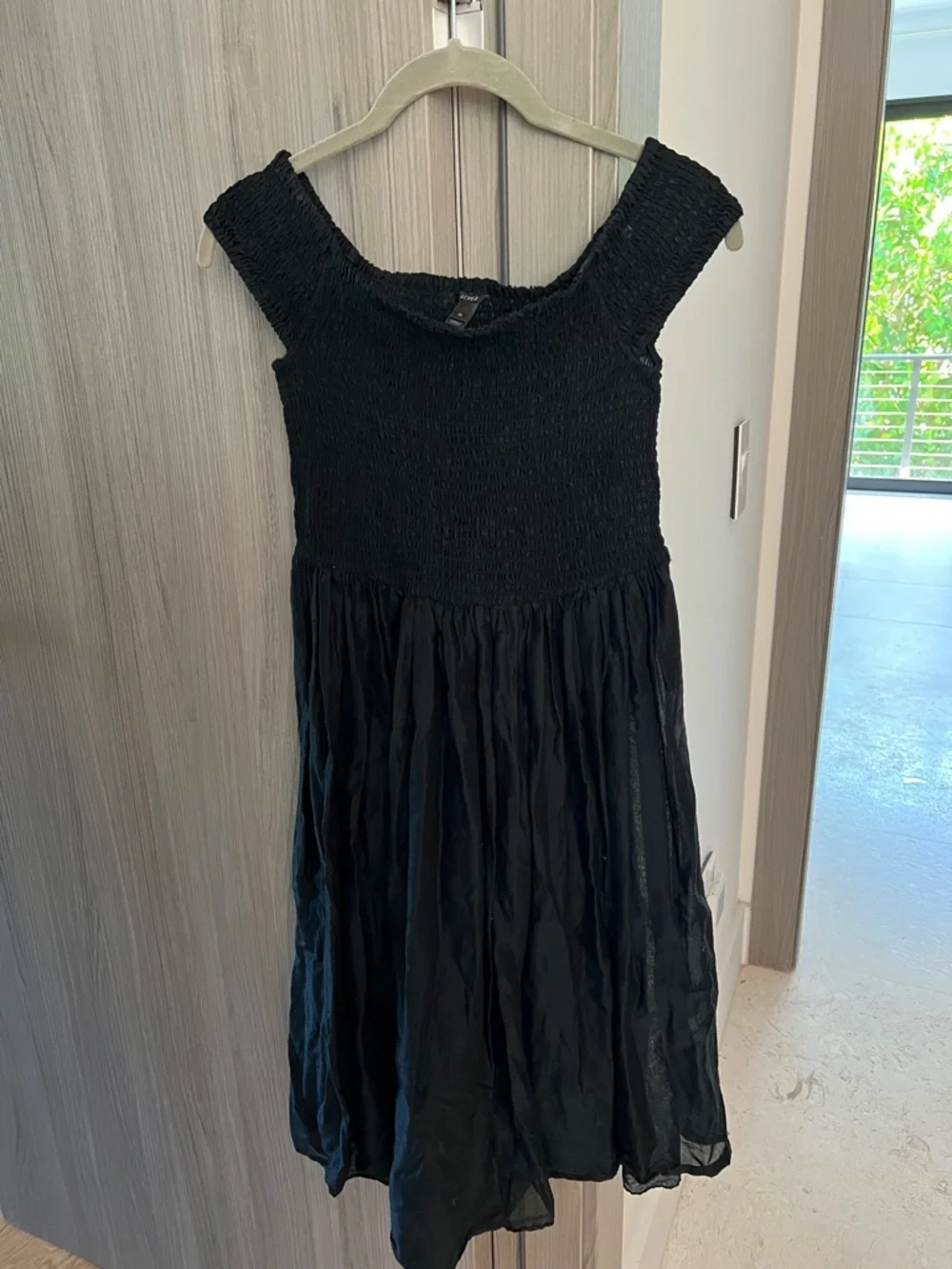 NEW! J. CREW smocked black dress great swim cover-up M 100% cotton - Picture 2 of 8